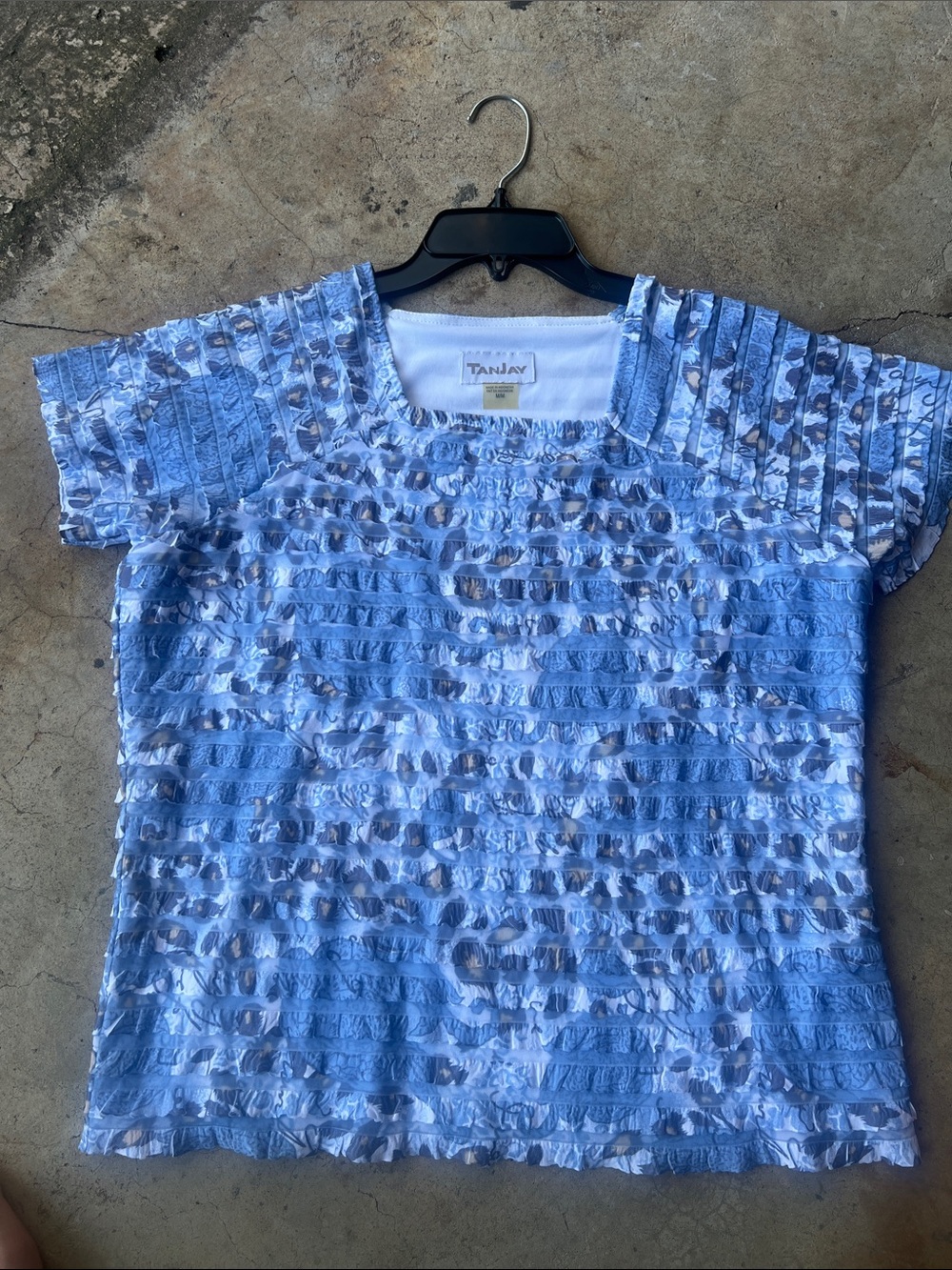 TanJay Light Blue Short Sleeve Square Neck Textured Top - Picture 1 of 6